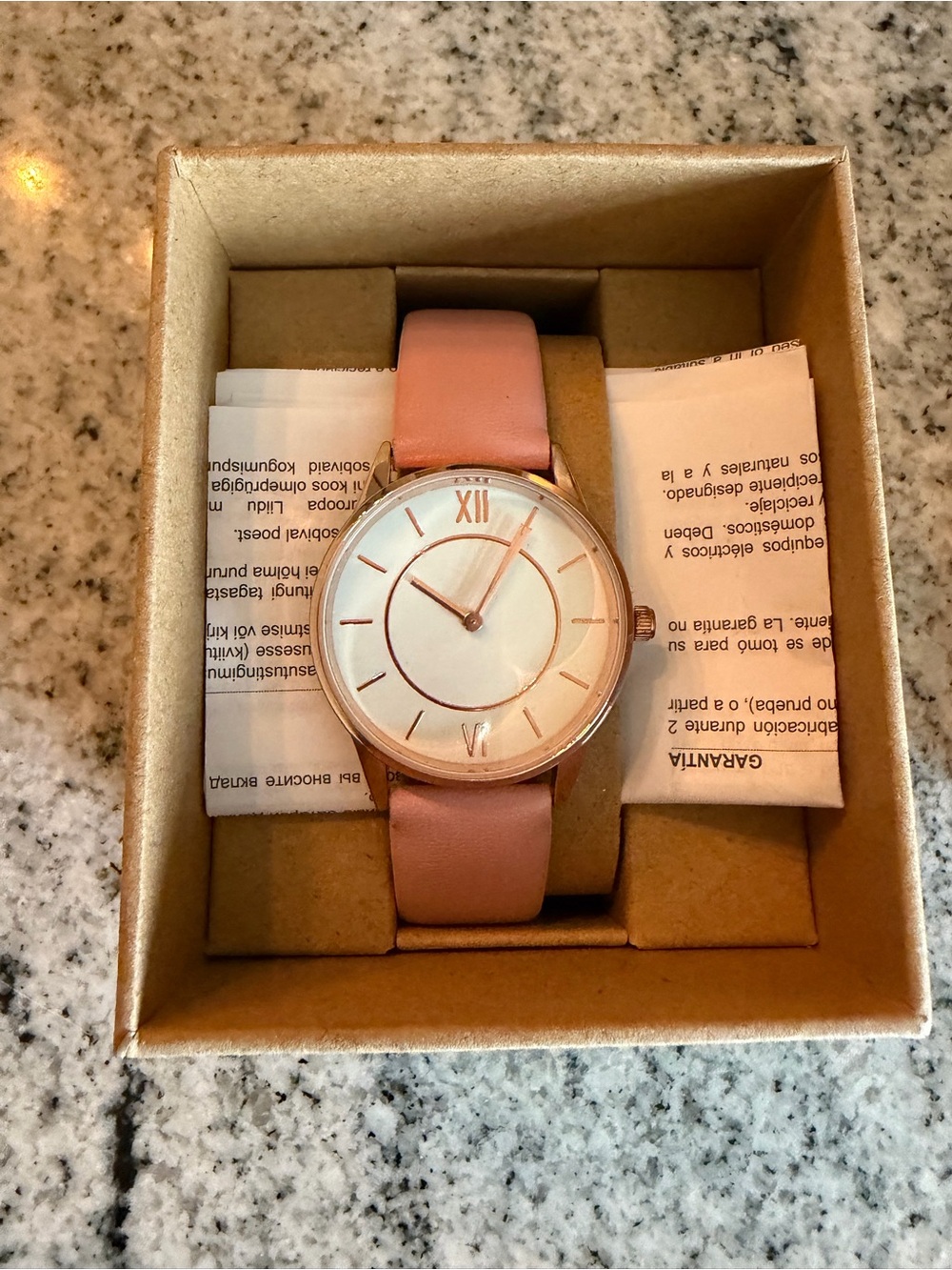 Yves Rocher Pink Leather Strap Watch with Rose Gold Case
